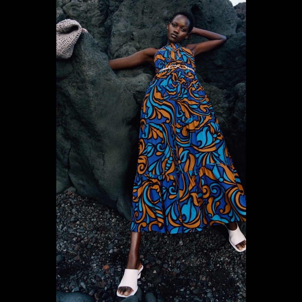 New Zara Maxi Dress Blue Orange - Picture 10 of 15